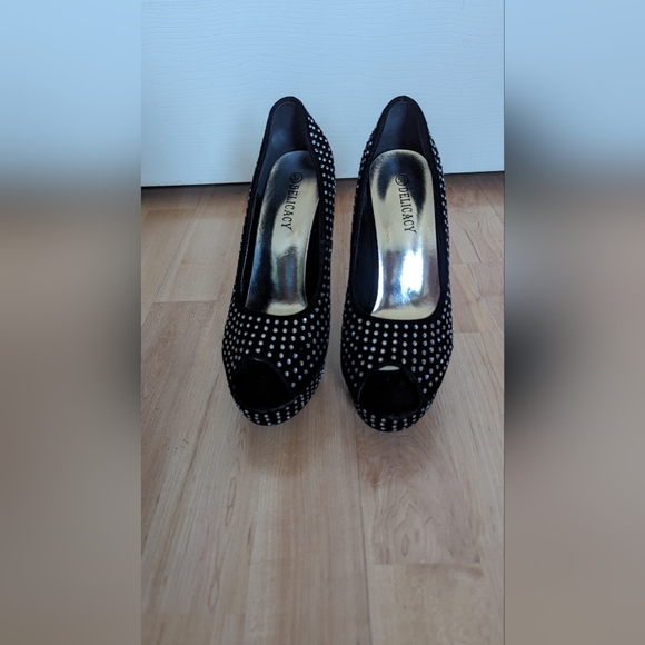 Heels, Black Velvet with Stones - Picture 1 of 5